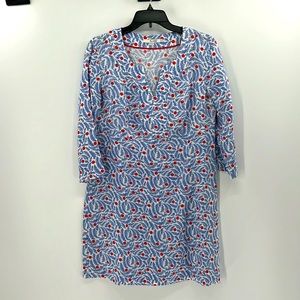 Boden Linen Knee Length Floral Dress - Blue/White/Red - 10